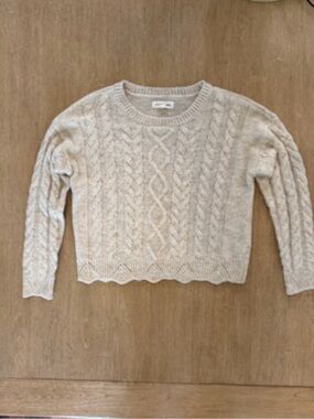 Lucky Brand Cable Knit Cropped Sweater | Cream Oatmeal | Size Small